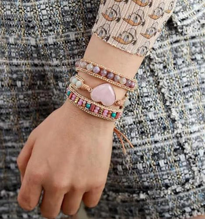 Women Wrap Bracelets Boho Natural Stone Jasper Turquoises Strand Bracelet Jewelry Collection - color: Pink