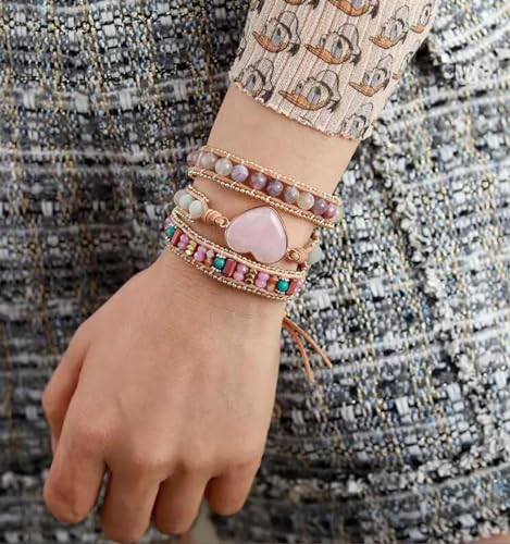 Women Wrap Bracelets Boho Natural Stone Jasper Turquoises Strand Bracelet Jewelry Collection - color: Pink