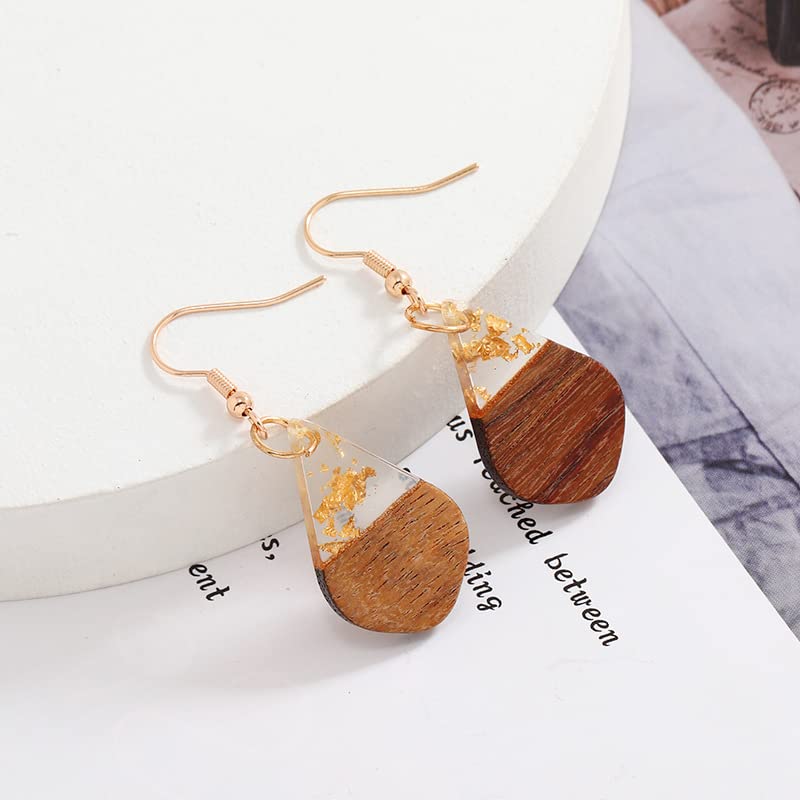 Retro Wooden Resin Geometric Bar Drop Dangle Earrings Layered Leopard for Women Polymer Clay Lightweight Statement Jewelry - style: 16