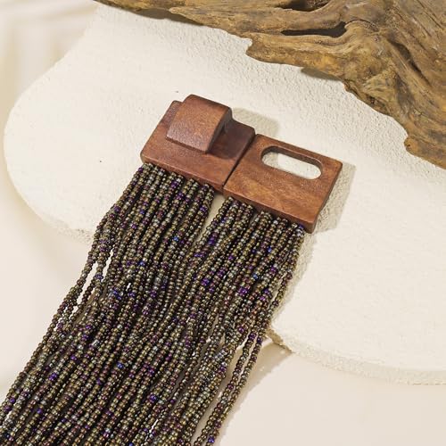 Coiris Beaded Strand Necklace for Women Boho Chunky Beaded Strand Necklace Bohemian Summer Beach Necklace Jewelry for Women(N0059-Black) - color: Ancient Bronze