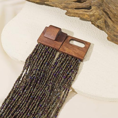 Coiris Beaded Strand Necklace for Women Boho Chunky Beaded Strand Necklace Bohemian Summer Beach Necklace Jewelry for Women(N0059-Black) - color: Ancient Bronze