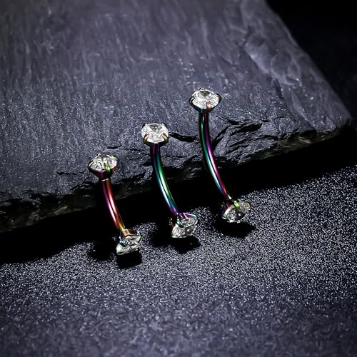 Rook Daith Piercing Jewelry 16G Stainless Surgical Steel Curved Barbell Eyebrow Rings Vertical Labret Lip Piercing Jewelry Rook Daith Earrings for Women Men 6MM 8MM 10MM Hypoallergenic - color: Rainbow-6MM 8MM 10MM