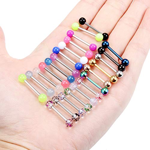 24-48pcs 14G 14-22mm Tongue Rings Nipple Straight Barbells Surgical Steel Nipplerings Bar Body Piercing Jewelry for Women Men - color: 24pcs