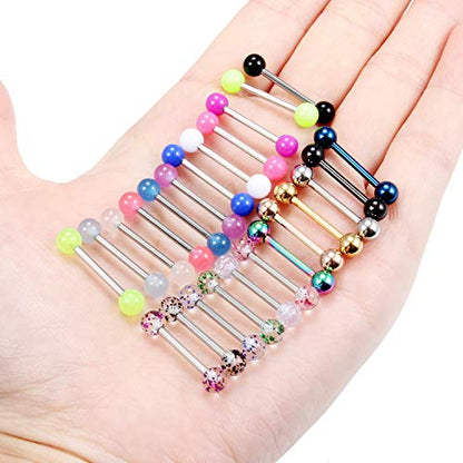 24-48pcs 14G 14-22mm Tongue Rings Nipple Straight Barbells Surgical Steel Nipplerings Bar Body Piercing Jewelry for Women Men - color: 24pcs
