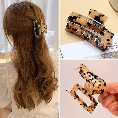 3 inch Hair Claw Clips Cutout Tortoise Shell Celluloid Hair Jaw Clips French Design Rectangle Hair Clamp for Women Ladies Mother (2 Pack)