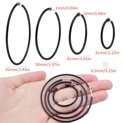 4 Pairs Clip On Hoop Earrings Brass Circle Fake Hoop Spring Earring Clips and 4 Pairs Anti-Pain Earring Pads for Women Non-Pierced Ears, 4 Sizes - color: Black