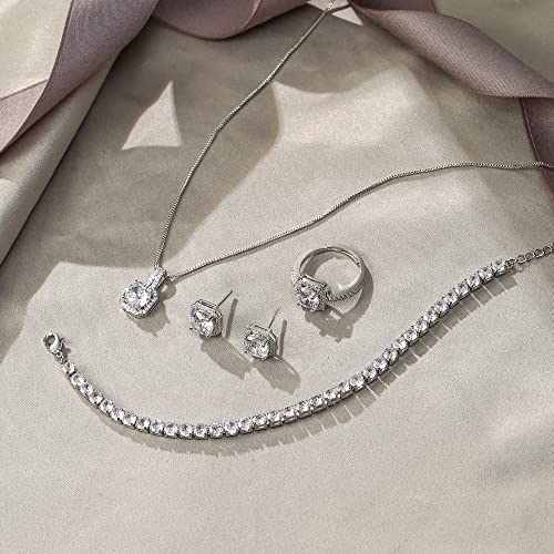 EVER FAITH Wedding Jewelry Set for Bride Bridesmaid, Glamour Teardrop Cubic Zirconia Pendant Necklace Earrings Tennis Bracelet Open Ring Sets for Birthday/Valentine's Day/Mother's Day/Christmas - color: B_Clear