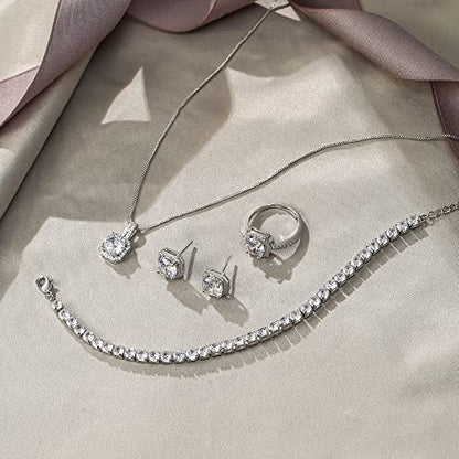 EVER FAITH Wedding Jewelry Set for Bride Bridesmaid, Glamour Teardrop Cubic Zirconia Pendant Necklace Earrings Tennis Bracelet Open Ring Sets for Birthday/Valentine's Day/Mother's Day/Christmas - color: B_Clear