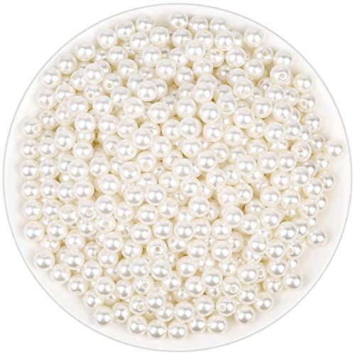 Anezus Ivory Faux Fake Pearls, 8 MM Sew on Pearl Beads with Holes for Jewelry Making, Bracelets, Necklaces, Hairs, Crafts, Decoration and Vase Filler, 800pcs - size: 8 MM