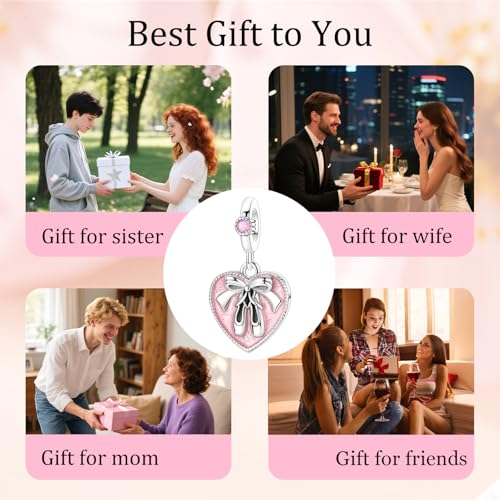 S925 Sterling Silver Cute Bead Charm for Pandora Bracelets and Necklaces | Lucky Clover Cute Animal Pink Bow Cherry Butterfly Pendant Bead Charms Jewelry Making Gifts for Women Valentines Mother's Day - style: Ballet Shoes Heart Dangle Charm