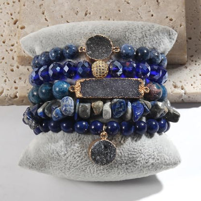 Yomisa 5PCS 6PCS Natural Boho Beaded Bracelets/Bangle for Women Men,Healing Turquoise Jasper Agate Crystal Gemstone Stone Chakra Multilayer Wrap Bohemian Handmade Jewelry Beads Stretch Bracelet Set - color: 5PCS-Deep blue