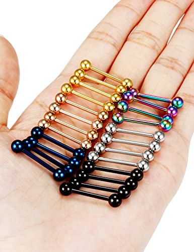 Oufksiyy 24pc 14G 16G Mixed Color Surgical Stainless Steel Straight Barbell Tongue Rings Bars Piercing 5/8" Length 16mm 9/16 inch 14mm 1/2inch 12mm Nipple Rings Tongue Piercing Jewelry for Women Men - color: 14G-14mm(9/16INCH)-Barbell