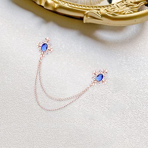 Anmpab Cross Crystal Tassel Chain Brooch Gold Silver Tassel Collar Pins Broochs Rhinestone Lapel Pin for Men Women Suit Accessories - color: Blue