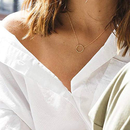 Turandoss Dainty Layered Choker Necklace, Handmade Y Pendant Necklace Multilayer Bar Disc Necklace Adjustable Layering Choker Necklaces for Women - style: 2PCS - simulated Pearls&Circle