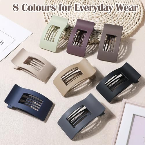 8 Pcs Large Flat Hair Clips for Women, Non-slip Big Square Matte Hair Claw Clips - color: Flat Square