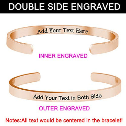 Amlion Personalized Bracelets for Women,Engraved Custom Bracelets Cuff Inspirational Personalized Gifts for Women Girls-Double Side Engraved - color: Rose Gold