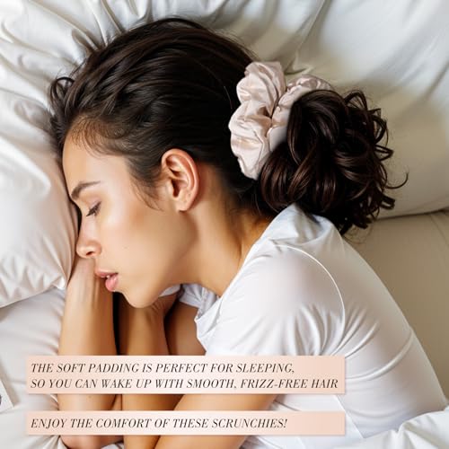 3 Pcs Large Satin Scrunchies, 6 Inch Hair Ties For Thick Curly Hair | Sleepy Hair Tie, Self-Care Gifts, Soft Padded Satin, Hair Scrunchies, Reduces Frizz and Pulling, for Thick or Fine Hair - color: Brown Series