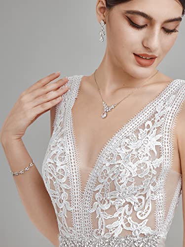 SWEETV Teardrop Wedding Bridal Jewelry Set for Brides Women Bridesmaid, Crystal Rhinestone Backdrop Necklace Earring Sets for Prom - color: 01.Silver