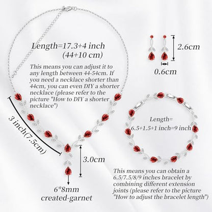 GZWHD Wedding Jewelry Sets for Bride Bridesmaid Women Cubic Zirconia Necklace Earrings Bracelet Set Gift for Mother Friend Wife Daughter Sister Party Prom Jewelry - color: Garnet
