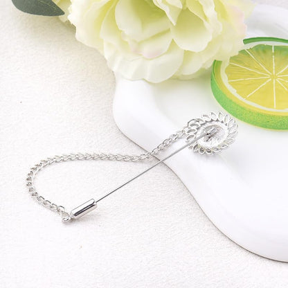 Mens Sunflower Lapel Pin Crystal Rhinestone Brooches for Men Hanging Chain Brooch Suit Pin Flower Lapel Pins for Men Wedding Business Party - color: Green-J