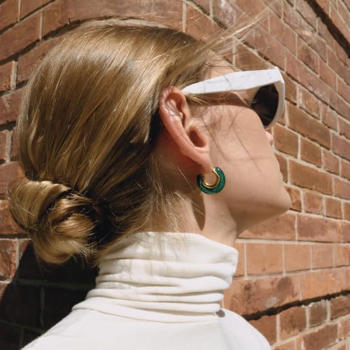 Chunky Hoop Earrings for Women, Lightweight Statement Daily Wear Gifts - color: Dark green C