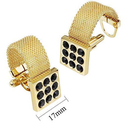 HAWSON Mens Cufflinks with Chain - Stone and Shiny Gold Tone Shirt Accessories - Party Gifts for Young Men - color: 24K Gold Color+Jat Black Crystal