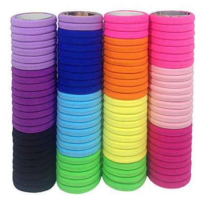 J-MEE Seamless Hair Bands, 100PCS Hair Ties Ponytail Holders Headband Scrunchies for Thick Hair No Crease Damage (Mix Colors) - color: Mix Colors