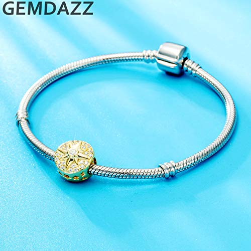 GEMDAZZ 925 Sterling Silver Valentines Day Charms Heart Charms, I Love You to The Moon and Back Pendant, Cupid Arrow and 4 Leaf Clover Beads fit European Bracelets, Gift for Lover/Wife/Girls - color: Golden Meteorite Star Charms