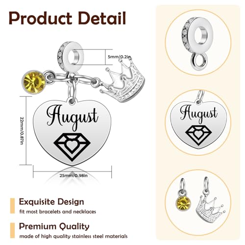 Birthday Gifts for Women Birthstone Charms for Bracelets Necklaces Jewelry Gift for Mom Wife Daughter Granddaughter Niece Sister Girlfriend - color: August