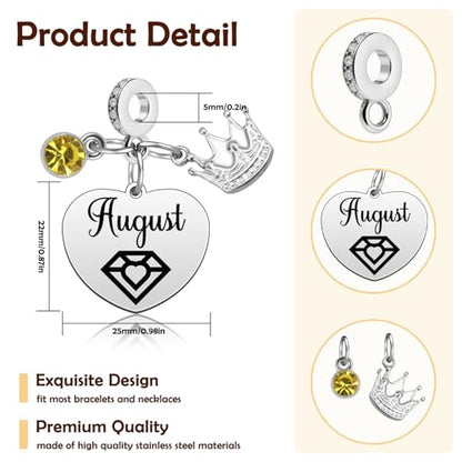 Birthday Gifts for Women Birthstone Charms for Bracelets Necklaces Jewelry Gift for Mom Wife Daughter Granddaughter Niece Sister Girlfriend - color: August