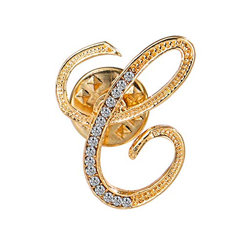 Initial Letter Brooch Pin Small Lapel Pin Tie Tack Name Personalized Gifts for Women Men Gold A-Z - style: C