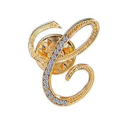 Initial Letter Brooch Pin Small Lapel Pin Tie Tack Name Personalized Gifts for Women Men Gold A-Z - style: C