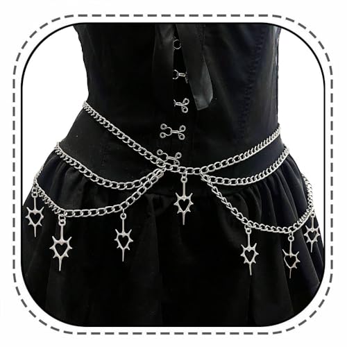 Thorn Heart Waist Chain Belt - Punk Gothic Crossover Body Belly Chains Tassel for Women Girl - color: Thron Heart