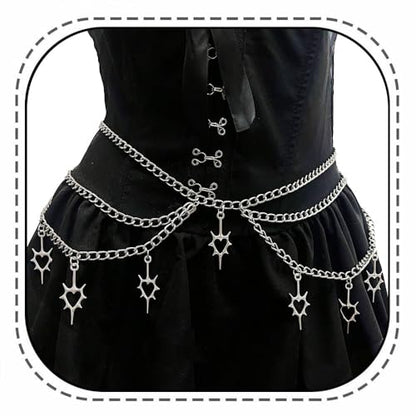 Thorn Heart Waist Chain Belt - Punk Gothic Crossover Body Belly Chains Tassel for Women Girl - color: Thron Heart
