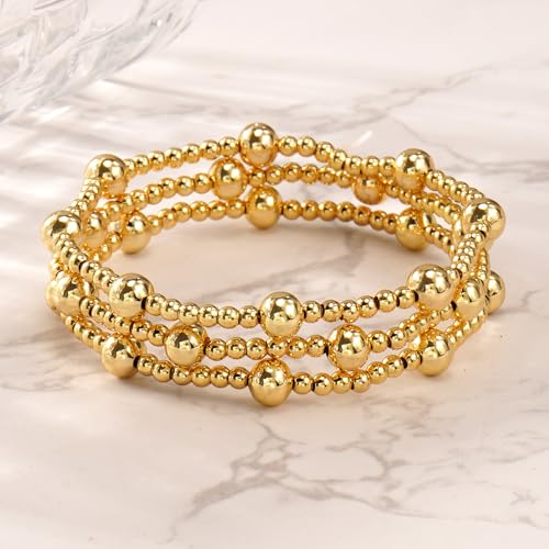 Gold Beaded Bracelet Stack for Women Colorful Small Seed Beads Bracelets Set Boho 14K Gold Plated Ball Stackable Stretch Non-Tarnish Dainty Jewelry Trendy Accessory Friendship Gift - color: Ball