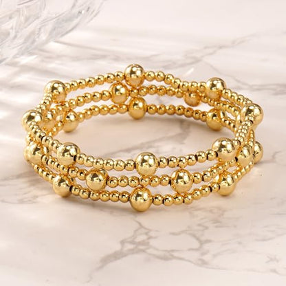 Gold Beaded Bracelet Stack for Women Colorful Small Seed Beads Bracelets Set Boho 14K Gold Plated Ball Stackable Stretch Non-Tarnish Dainty Jewelry Trendy Accessory Friendship Gift - color: Ball