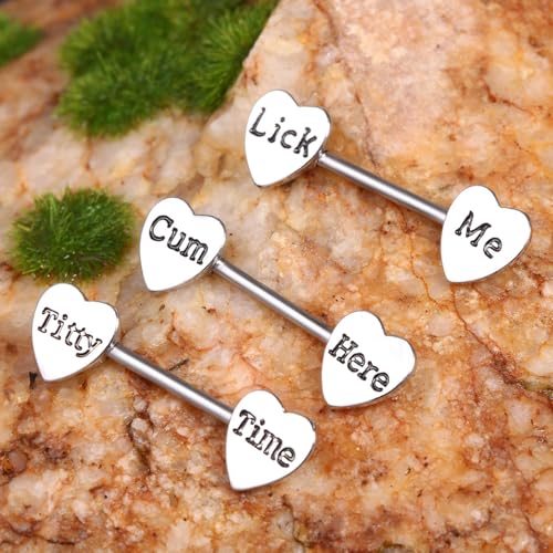 Hicarer 3 Pairs Women Breast Rings 14g Stainless Steel Breast Rings Tongue Barbell Heart Shape Body Piercing Jewelry - style: Stylish Style