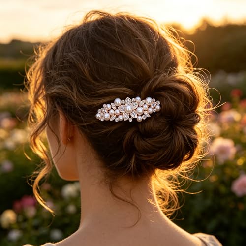 Pearl Rhinestone Flower Hair Barrettes for Women | Elegant flower design, glossy pearl & sparkling rhinestone inlay, durable alloy, ideal match for wedding banquet outfits - color: 9