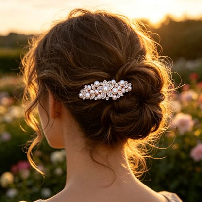 Pearl Rhinestone Flower Hair Barrettes for Women | Elegant flower design, glossy pearl & sparkling rhinestone inlay, durable alloy, ideal match for wedding banquet outfits - color: 9