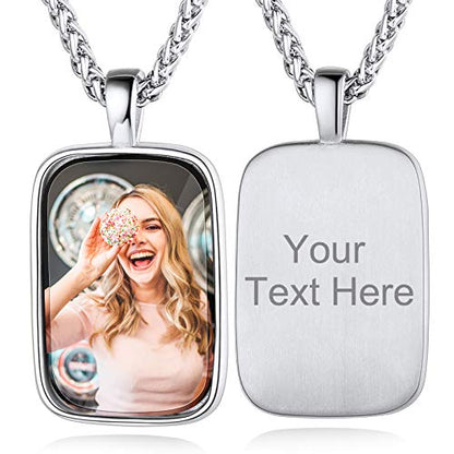 Custom4U Personalized Photo Necklace - Custom Heart/Oval/Round Charm Necklaces with Picture + Chain Adjustable - Stainless Steel/Acrylic Pendant Memorial Jewelry Christmas Gifts for Women - color: C-Silver Color