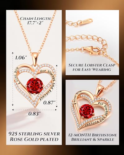 CDE S925 Silver Engraved Forever Love Heart Birthstone Necklaces for Women | 5A CZ,Hypoallergenic,Nickel-Free & Lead-Free Pendant,Anniversary Christmas Wedding Birthday Gift for Wife Girlfriend - color: 01/07-Jan/July, style: Rose Gold Plated