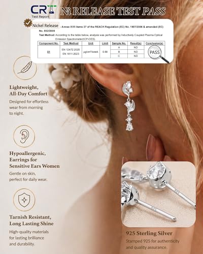 14K Gold Plated/Sterling Silver CZ Pearl Drop Dangle Earrings for Women - color: Silver-Flower CZ