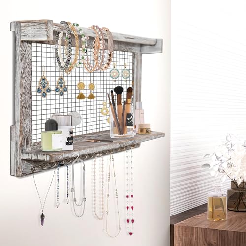 Jerry & Maggie Wall Mounted Jewelry Organizer, Wooden Necklace Holder Hanger with Hooks, Wall Jewelry Organizer Wall Mount for Necklace Display (2 Pack) - color: 2 Pack