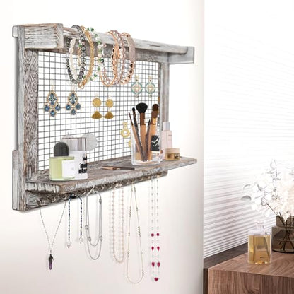 Jerry & Maggie Wall Mounted Jewelry Organizer, Wooden Necklace Holder Hanger with Hooks, Wall Jewelry Organizer Wall Mount for Necklace Display (2 Pack) - color: 2 Pack