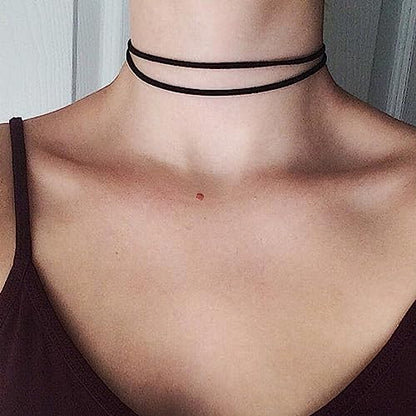 Fesciory Black Necklaces for Women, Adjustable Layered Velvet Leather Lace Collar Necklace, Goth Jewelry Gifts. - color: Double Layers