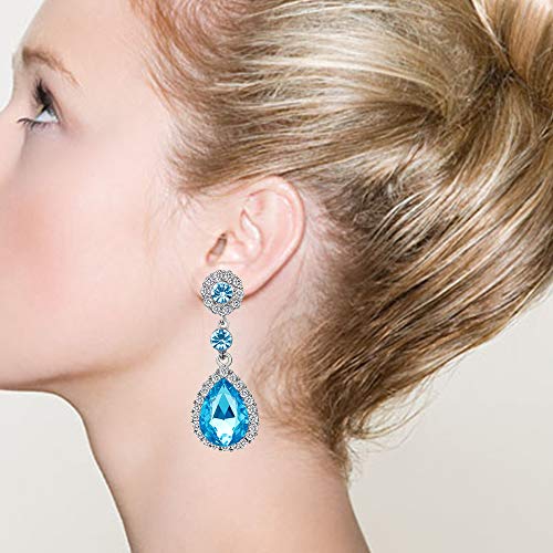 Gorgeous Austrian Crystal Rhinestone Wedding Bridal Teardrop Drop Dangle Earrings - color: Blue