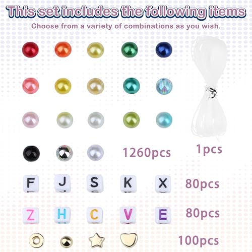 1260 Pcs Pearl Beads Bracelet Making Kit 6mm Pearl Beads for Crafts Friendship Bracelet Kit 6mm Beads for DIY Crafts - color: Pearl beads
