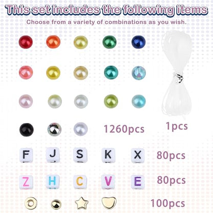 1260 Pcs Pearl Beads Bracelet Making Kit 6mm Pearl Beads for Crafts Friendship Bracelet Kit 6mm Beads for DIY Crafts - color: Pearl beads