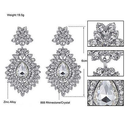 Flower Teardrop Bridal Wedding Dangle CZ Earrings in Silver/Gold Tone for Women Girl Bride Gift … - color: B-Clear