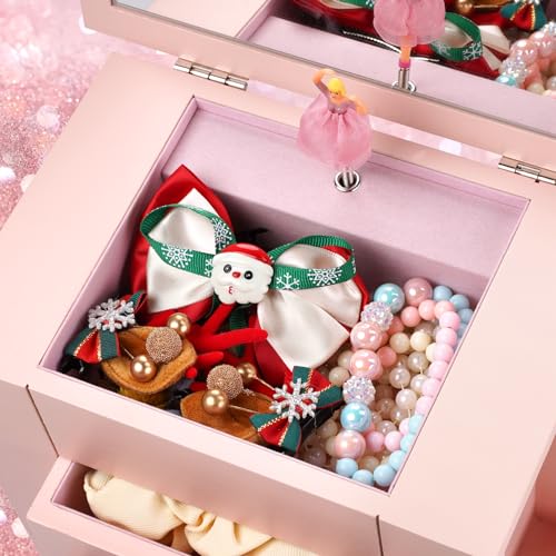 Emfogo Jewelry Box for Girls, Musical Jewelry Box with Spinning Dancer Gifts for Little Girls Christmas New Year Birthday Children's Day, 5 Layer Large Wooden Kids Music Jewelry Organizer Box(Pink) - color: Pink